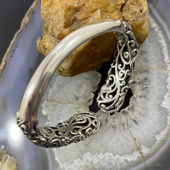 Carolyn Pollack Sterling Tiger's Eye Doublet Decorated Hinged Bracelet For Women - Picture 5 of 10